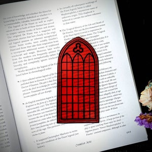 Clear Bookmark Red Cathedral Church Window Goth Gothic Halloween Horror Creepy Oddities