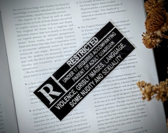 Clear Bookmark R Rating Rated R Goth Gothic Halloween Horror Creepy Oddities Book Lover Reader Gift Handmade Artist
