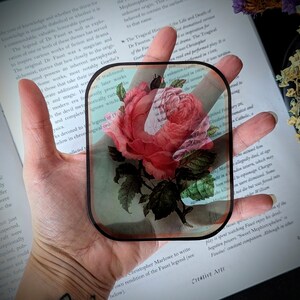 Clear Bookmark Vintage Pink Rose Flower Floral Victorian Goth Dark Academia Handmade Artist Book Reader Lover Gift image 3