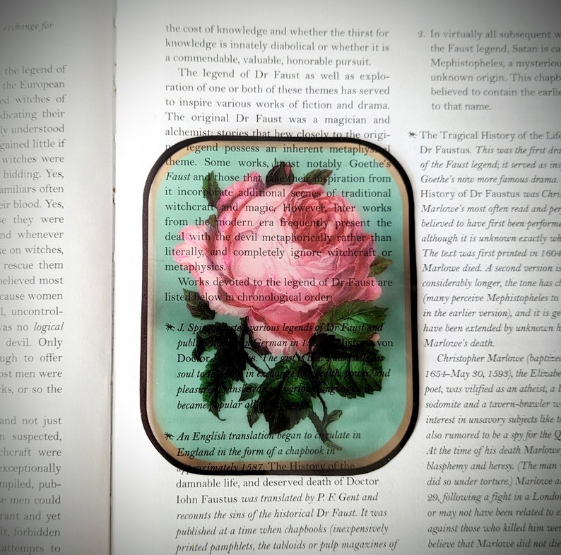 Clear Bookmark Vintage Pink Rose Flower Floral Victorian Goth Dark Academia Handmade Artist Book Reader Lover Gift image 2