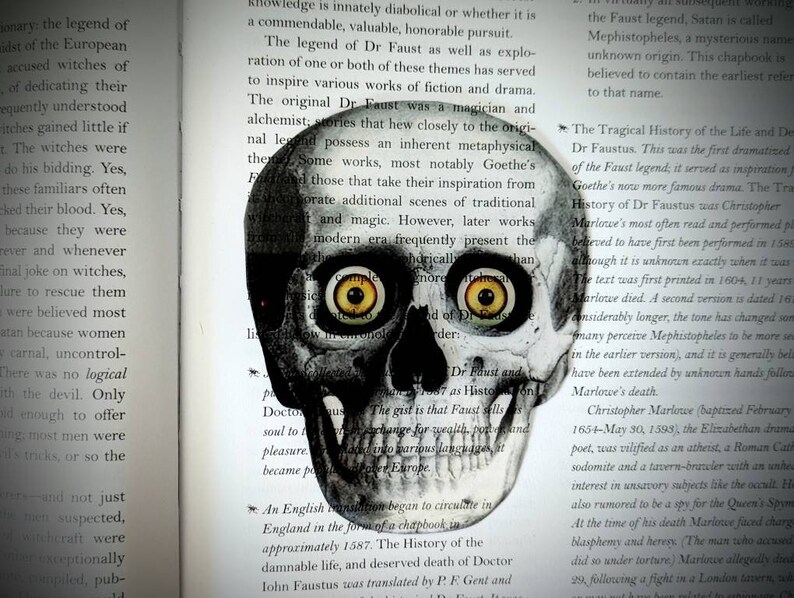 Clear Bookmark Human Skull Yellow Eyes Skeleton Goth Gothic Halloween Horror Creepy Spooky Anatomy Oddities image 3