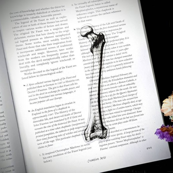 Clear Bookmark Human Femur Leg Skeleton Bone Bones Anatomy Medical Goth Gothic Halloween Horror Creepy Oddities Dark Weird Art