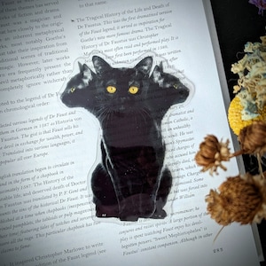 Clear Bookmark Cerberus Black Cat Three Headed Heads Feline Goth Gothic Halloween Horror Handmade Artist Book Lover Reader Gift