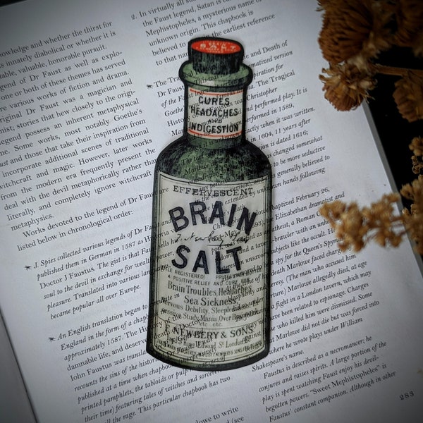 Clear Bookmark Brain Salt Apothecary Bottle Dark Academia Victorian Gothic Halloween Horror Book Lover Reader Gift Handmade Artist