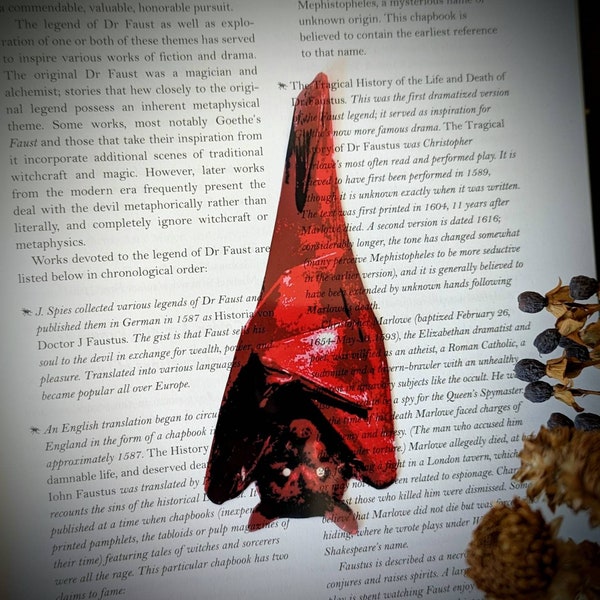 Clear Bookmark Red Hanging Bat Goth Gothic Halloween Horror Creepy Oddities Unique Gift