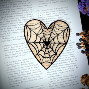 Clear Bookmark Valentine&#39;s Day Valloween Spiderweb Cobweb Heart Pastel Pale Yellow Goth Gothic Horror Creepy Oddities