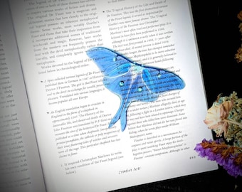 Clear Bookmark Luna Moth Blue Goth Gothic Witch Oddities Nature Bug Insect Butterfly