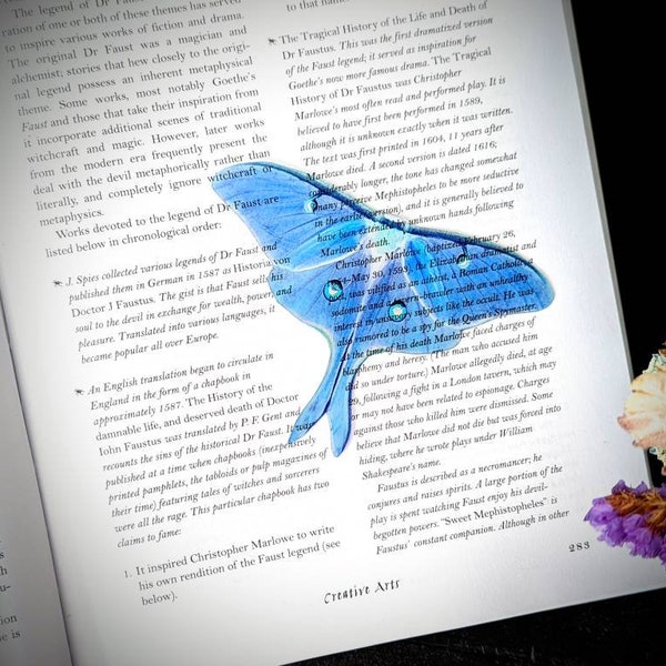 Clear Bookmark Luna Moth Blue Goth Gothic Witch Oddities Nature Bug Insect Butterfly