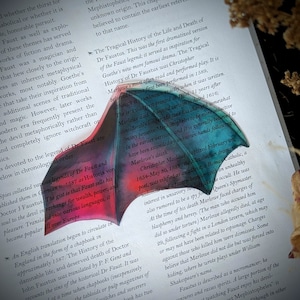 Clear Bookmark Colorful Bat Dragon Wing Goth Gothic Fantasy Sci-Fi Book Lover Reader Gift Handmade Artist