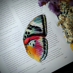 Clear Bookmark Vintage Butterfly Moth Wing Insect Bug Colorful Nature Dark Academia Fairycore Cottagecore Witchcore Handmade Art Gift