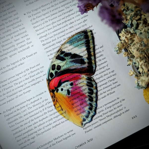 Clear Bookmark Vintage Butterfly Moth Wing Insect Bug Colorful Nature Dark Academia Fairycore Cottagecore Witchcore Handmade Art Gift