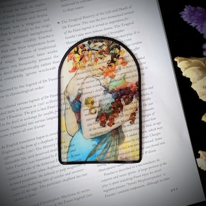 Clear Bookmark Alphonse Maria Mucha Fruit Cottagecore Fairycore Handmade Artist Book Lover Reader Gift