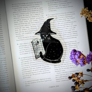 Clear Bookmark Black Cat Witch Witchcraft Witchy Spell Book Goth Gothic Halloween Horror Creepy Oddities