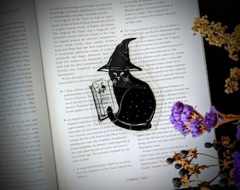 Clear Bookmark Black Cat Witch Witchcraft Witchy Spell Book Goth Gothic Halloween Horror Creepy Oddities