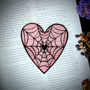 Clear Bookmark Valentine&#39;s Day Valloween Spiderweb Cobweb Heart Pastel Pale Pink Goth Gothic Horror Creepy Oddities