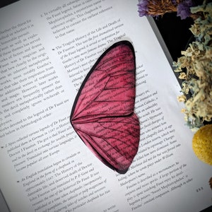 Clear Bookmark Vintage Pink Butterfly Moth Wing Insect Nature Dark Academia Fairycore Cottagecore Handmade Artist Book Reader Lover Gift image 1