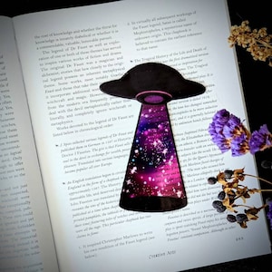 Clear Bookmark UFO Galaxy Space Nebula Alien Abduction Abduct Aliens Are Real Aliens Exist Believer Book Reader Lover GIft Handmade Artist