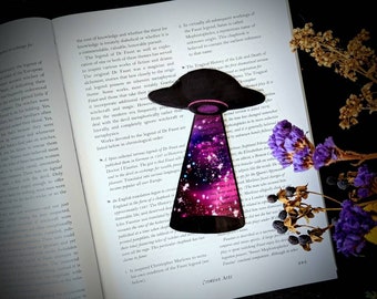 Clear Bookmark UFO Galaxy Space Nebula Alien Abduction Abduct Aliens Are Real Aliens Exist Believer Book Reader Lover GIft Handmade Artist