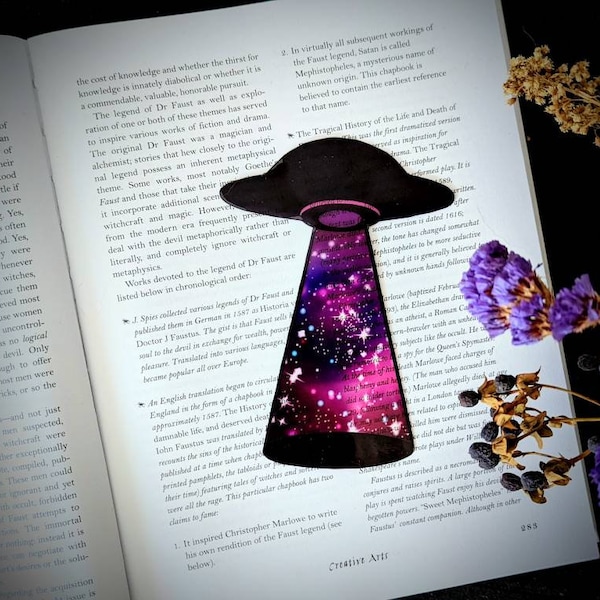 Clear Bookmark UFO Galaxy Space Nebula Alien Abduction Abduct Aliens Are Real Aliens Exist Believer Book Reader Lover GIft Handmade Artist