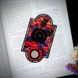 Clear Bookmark Black Rose Flower Stained Glass Mosaic Goth Gothic Halloween Horror Creepy Weird Punk Art image 1