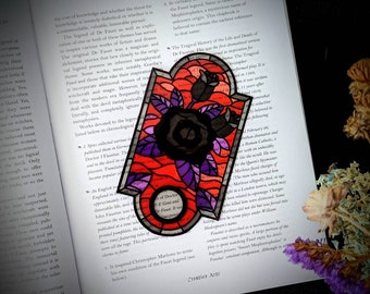 Clear Bookmark Black Rose Flower Stained Glass Mosaic Goth Gothic Halloween Horror Creepy Weird Punk Art