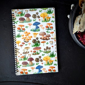 Spiral Notebook Journal Lined Pages Mushrooms Fungus Fungi Gothic Goth Horror Halloween Dark Academia Cottagecore Fairycore Handmade Artist