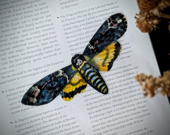 Clear Bookmark Death Head Hawk Moth Goth Gothic Halloween Horror Dark Academia Book Lover Reader Gift Handmade Artist