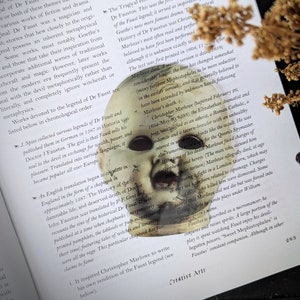 Clear Bookmark Creepy Doll Head Goth Gothic Halloween Horror Cottagecore Fairycore Dark Academia Handmade Artist