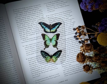 Clear Bookmark Vintage Butterflies Moths Insects Bugs Teal Green Blue Nature Goth Gothic Fairycore Cottagecore Witchcore Dark Academia