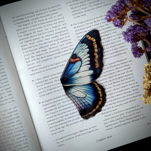 Clear Bookmark Vintage Butterfly Moth Wing Insect Bug Blue Yellow Purple Nature Dark Academia Fairycore Cottagecore Witchcore Handmade Art image 1