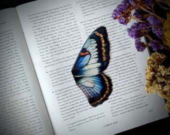 Marque-page transparent vintage papillon mite aile insecte insecte bleu jaune violet Nature sombre milieu universitaire Fairycore Cottagecore Witchcore fait main art