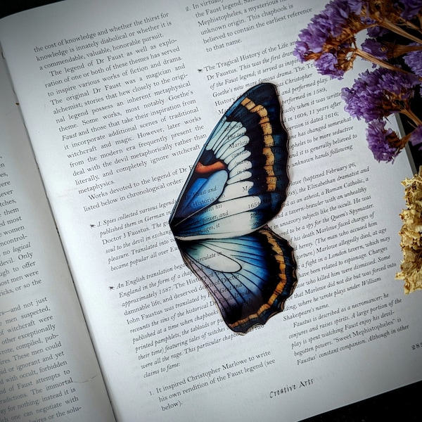 Clear Bookmark Vintage Butterfly Moth Wing Insect Bug Blue Yellow Purple Nature Dark Academia Fairycore Cottagecore Witchcore Handmade Art