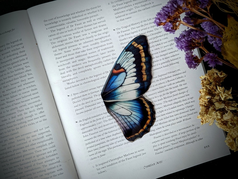 Clear Bookmark Vintage Butterfly Moth Wing Insect Bug Blue Yellow Purple Nature Dark Academia Fairycore Cottagecore Witchcore Handmade Art image 1