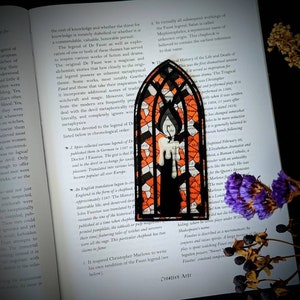 Clear Bookmark Black Flame Candle Stained Glass Goth Gothic Halloween Horror Creepy Oddities Witch Witchcraft Orange