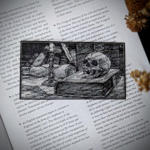 Clear Bookmark Vintage Illustration Skull On Books Dark Academia Victorian Gothic Halloween Horror Book Lover Reader Gift Handmade Artist