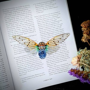 Clear Bookmark White Ghost Cicada Nature Bug Insect Moth Butterfly Cottagecore Fairycore Handmade Artist Book Lover Reader Gift