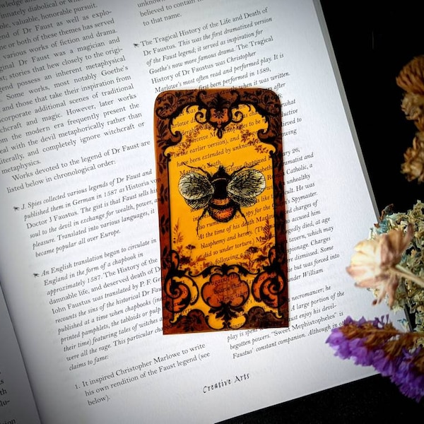Clear Bookmark Victorian Vintage Bee Bug Insect Baroque Steampunk Goth Gothic Dark Academia Cottagecore Fairycore Book Reader Lover Gift