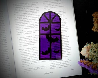 Purple Halloween Window Bats Clear Bookmark Goth Gothic Halloween Horror Creepy Oddities