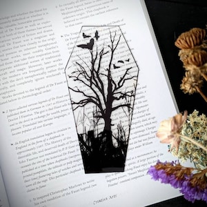 Clear Bookmark Bats Dead Tree Coffin Goth Gothic Halloween Horror Creepy Oddities
