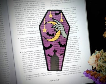 Clear Bookmark Hand Holding Moon Bats Tombstone Witch Coffin Goth Gothic Halloween Horror Creepy Oddities