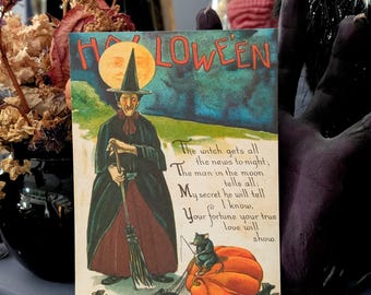 5x7 Art Print Vintage Illustration Halloween Night Witch Woman Rat Mouse Familiar  Victorian Era Goth Gothic Horror Home Wall Decor Gift