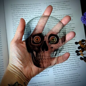 Clear Bookmark Human Skull Yellow Eyes Skeleton Goth Gothic Halloween Horror Creepy Spooky Anatomy Oddities image 2