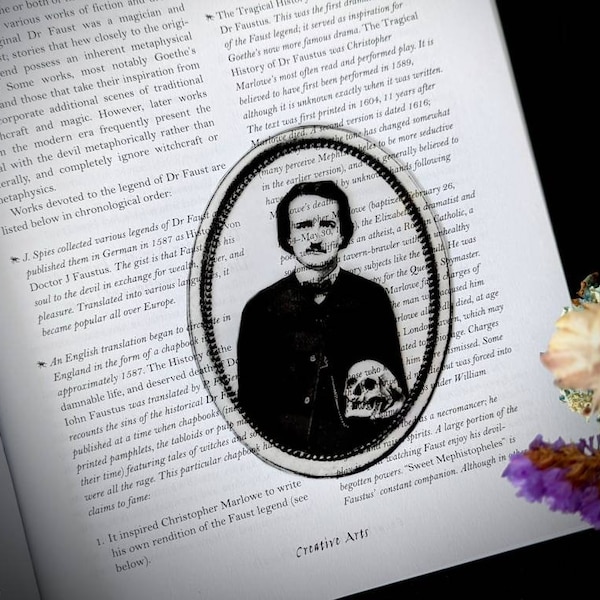 Clear Bookmark Edgar Allan Poe Inspired Skull Goth Gothic Halloween Horror Creepy Oddities Unique Gift