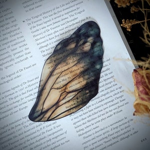 Clear Bookmark Fairy Wing Pretty Whimsical Blue Beige Nature Goth Gothic Dark Academia Fairycore Cottagecore Witchcore Book Reader Lover