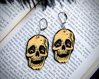 Vintage Creepy Skull Earrings Goth Gothic Scary Odd Creepy Halloween Horror Earrings Fun Gift