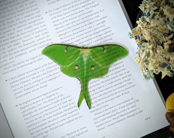 Clear Bookmark Green Luna Moth Goth Dark Academia Cottagecore Fairy Witch Nature Bug Insect Butterfly Handmade Artist Book Reader Lover Gift