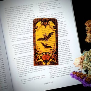 Clear Bookmark Yellow Victorian Vintage Bat Bats Flying Baroque Steampunk Goth Gothic Halloween Horror Creepy Oddities