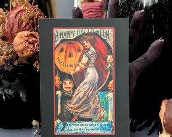 5x7 Art Print Vintage Illustration Halloween Night Pumpkin Jack O Lantern Victorian Era Goth Gothic Horror Home Wall Decor Weird Gift