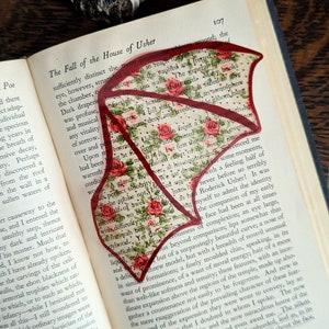 Clear Bookmark Red Floral Flower Patterned Bat Dragon Wing Goth Gothic Dark Academia Book Lover Reader Gift Handmade Artist image 4