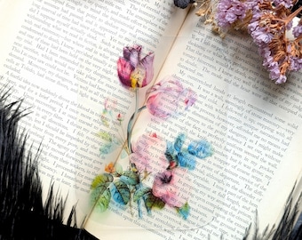 Clear Bookmark Vintage Illustration Florals Flowers  Tulips Roses Pierre Joseph Redoute Victorian Book Reader Lover Gift Handmade Artist
